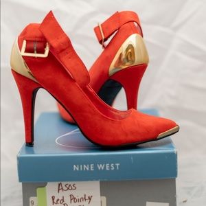 Red suede with gold detail ASOS pumps